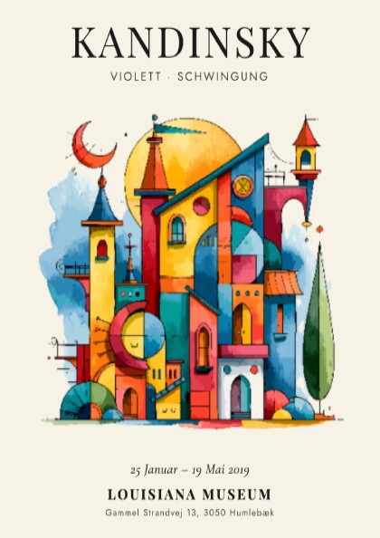 Kandinsky inspired poster featuring vibrant colors and geometric shapes in abstract style