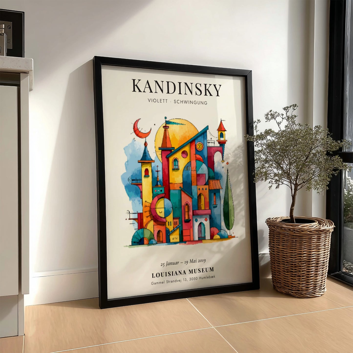 Kandinsky inspired poster featuring vibrant colors and geometric shapes in abstract style