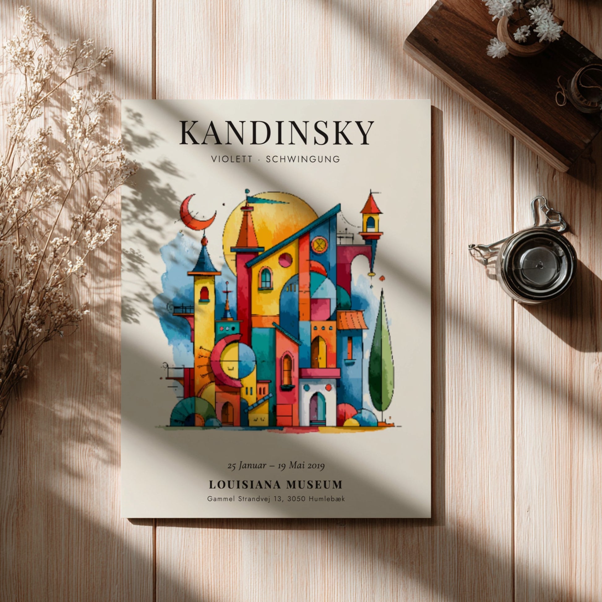 Kandinsky inspired poster featuring vibrant colors and geometric shapes in abstract style
