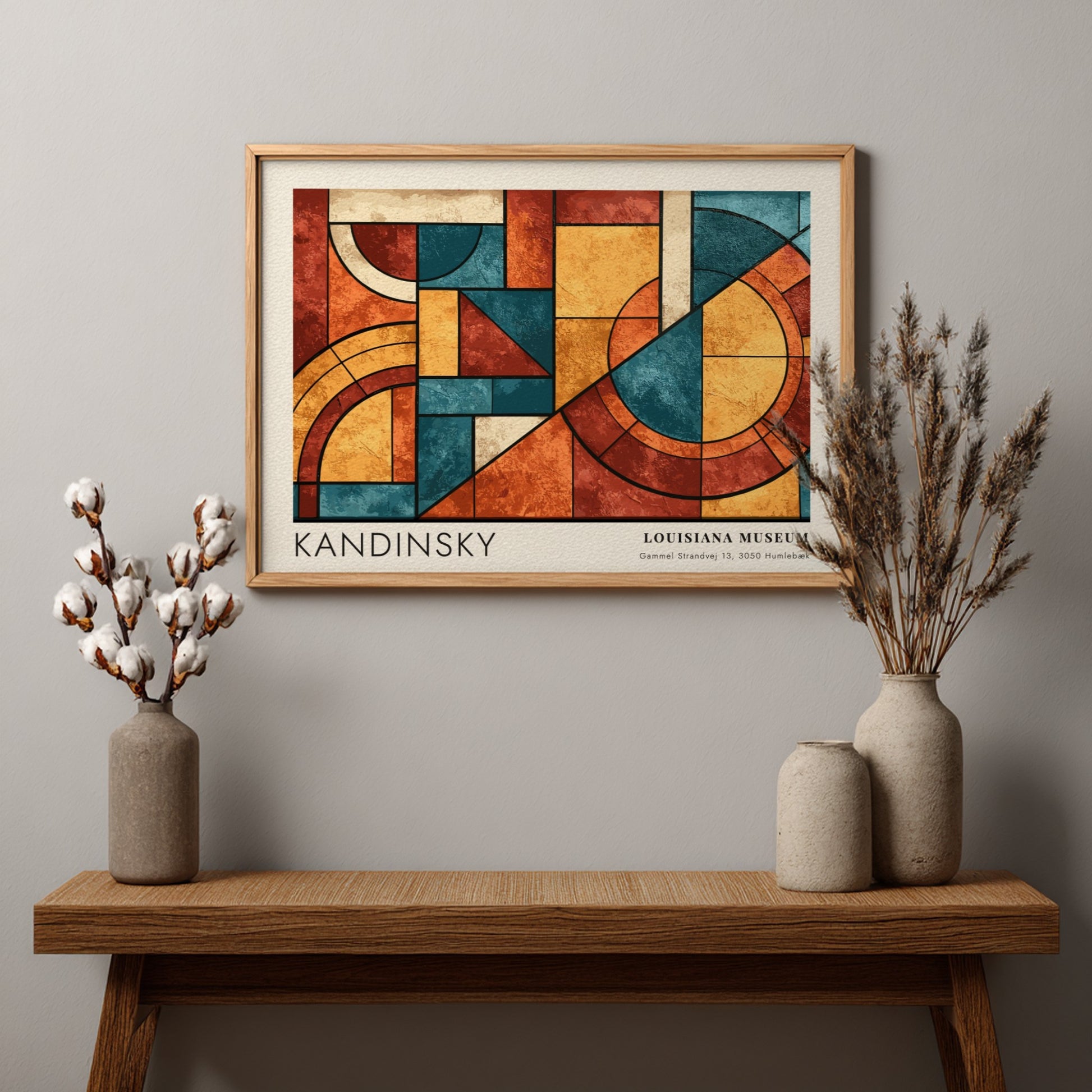 Wall art poster featuring Kandinsky Violett Schwingung abstract geometric shapes in blue and red.
