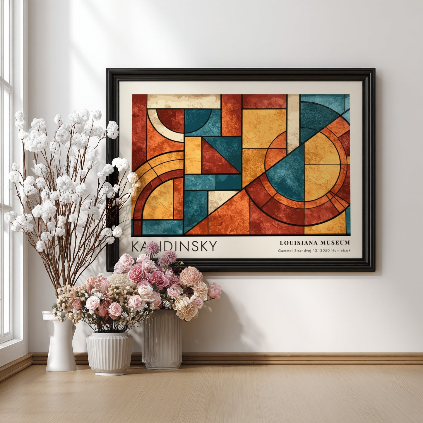 Wall art poster featuring Kandinsky Violett Schwingung abstract geometric shapes in blue and red.