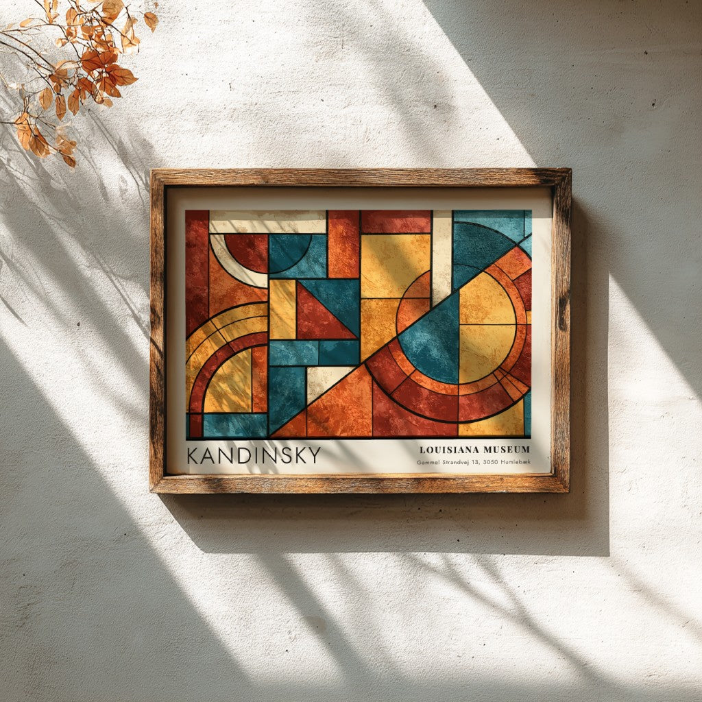 Wall art poster featuring Kandinsky Violett Schwingung abstract geometric shapes in blue and red.
