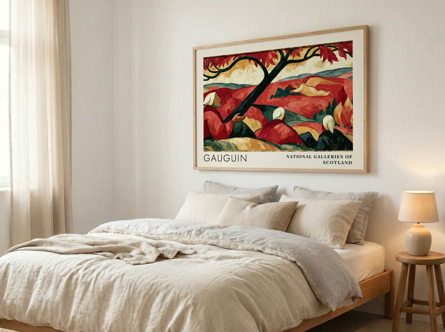 Wall art poster featuring Gauguin's Vision After the Sermon in red tones with typography.