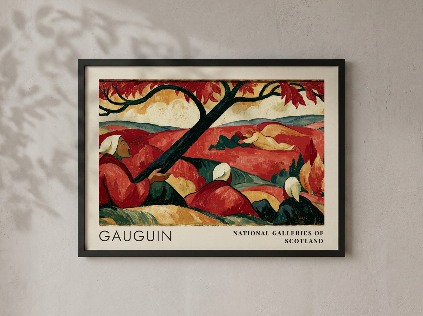 Wall art poster featuring Gauguin's Vision After the Sermon in red tones with typography.