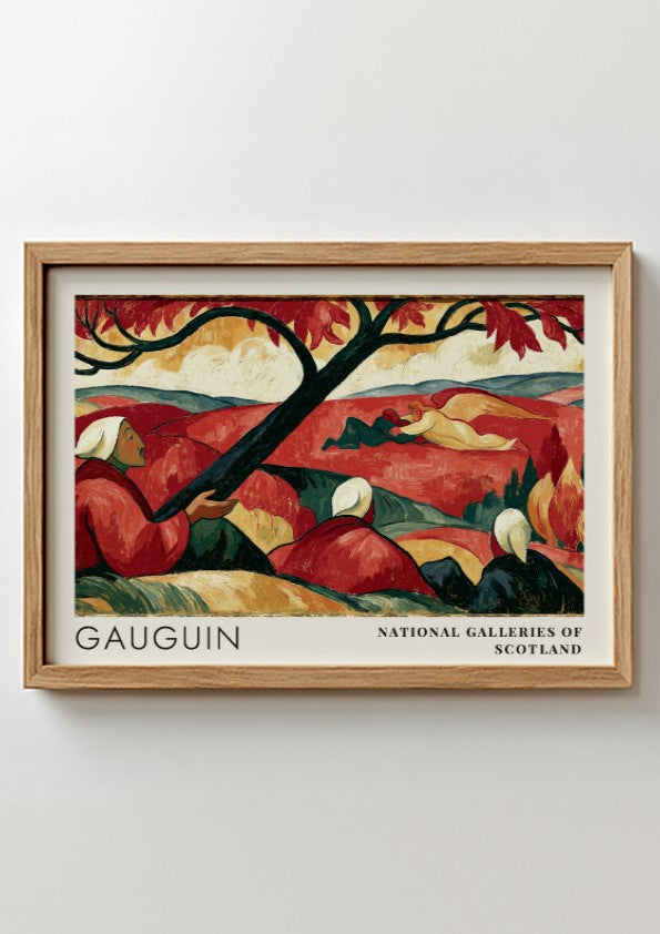 Wall art poster featuring Gauguin's Vision After the Sermon in red tones with typography.