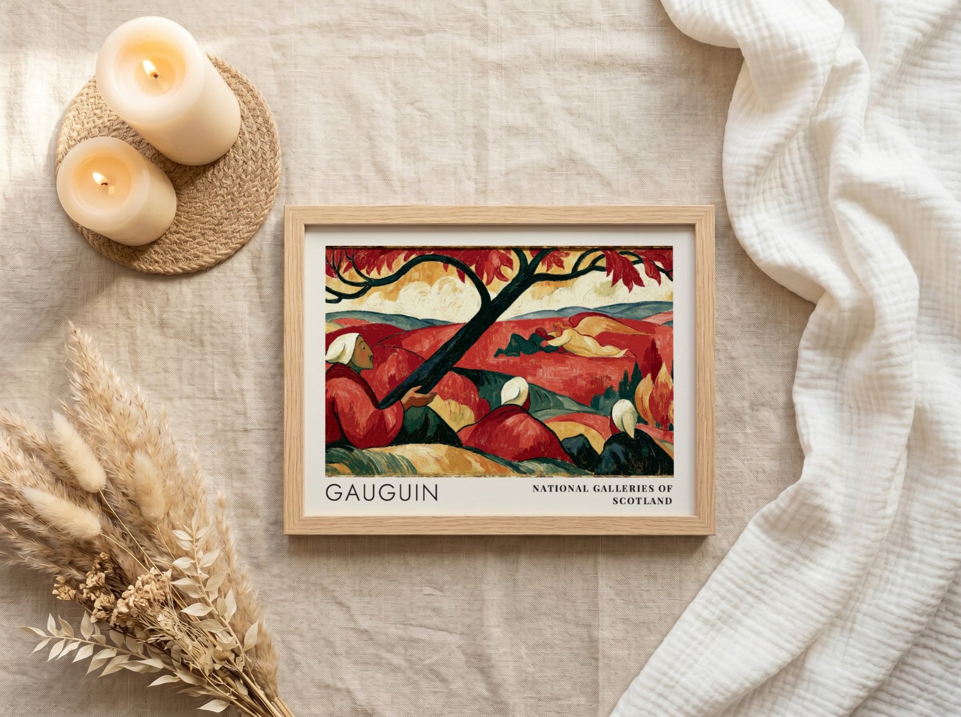 Wall art poster featuring Gauguin's Vision After the Sermon in red tones with typography.