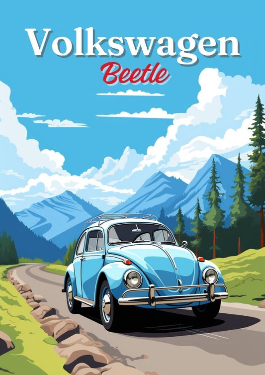 Volkswagen Beetle Print, 1950s Car