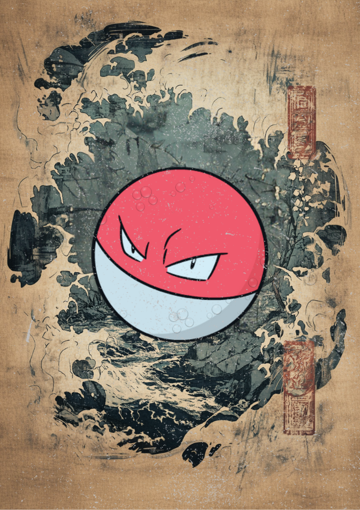 Voltorb Poster: Japanese Style Legendary Pokemon Inspired Anime Artwork, Pokemon TCG Voltorb