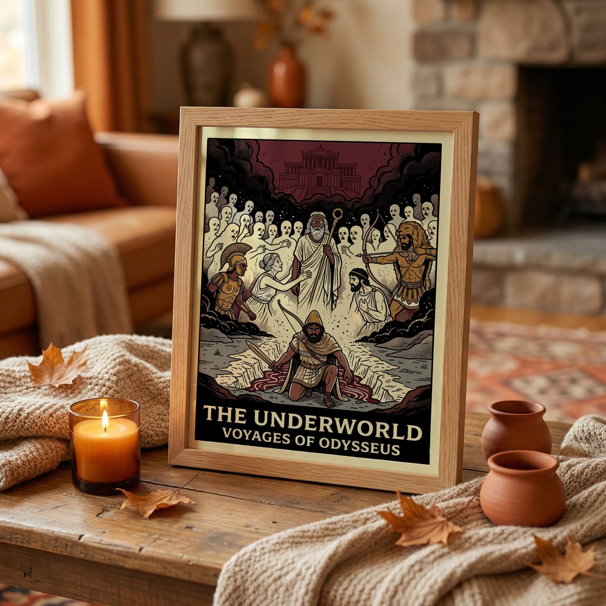 Odysseus in the Underworld poster, featuring spectral figures and Hades in a dramatic Greek mythology scene.