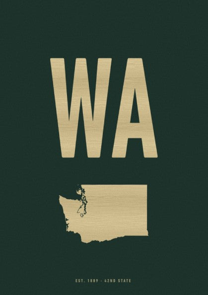 USA states poster featuring Washington in forest green with bold lettering