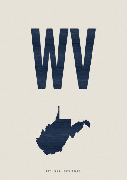 USA states poster featuring West Virginia design in navy and neutral colors