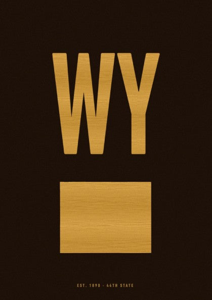 WY poster featuring sepia tones, minimalist design, USA states art