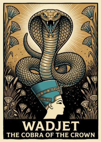 Poster featuring the Egyptian deity Wadjet as a coiled cobra above a queen's profile.