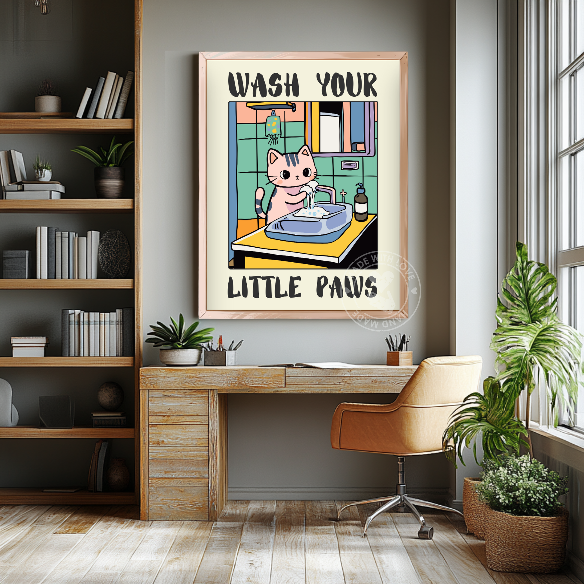 Cute Black Cat Bathroom Poster, Kawaii Wall Art, Children's Washroom Decor, Unique Cat Lover Gift