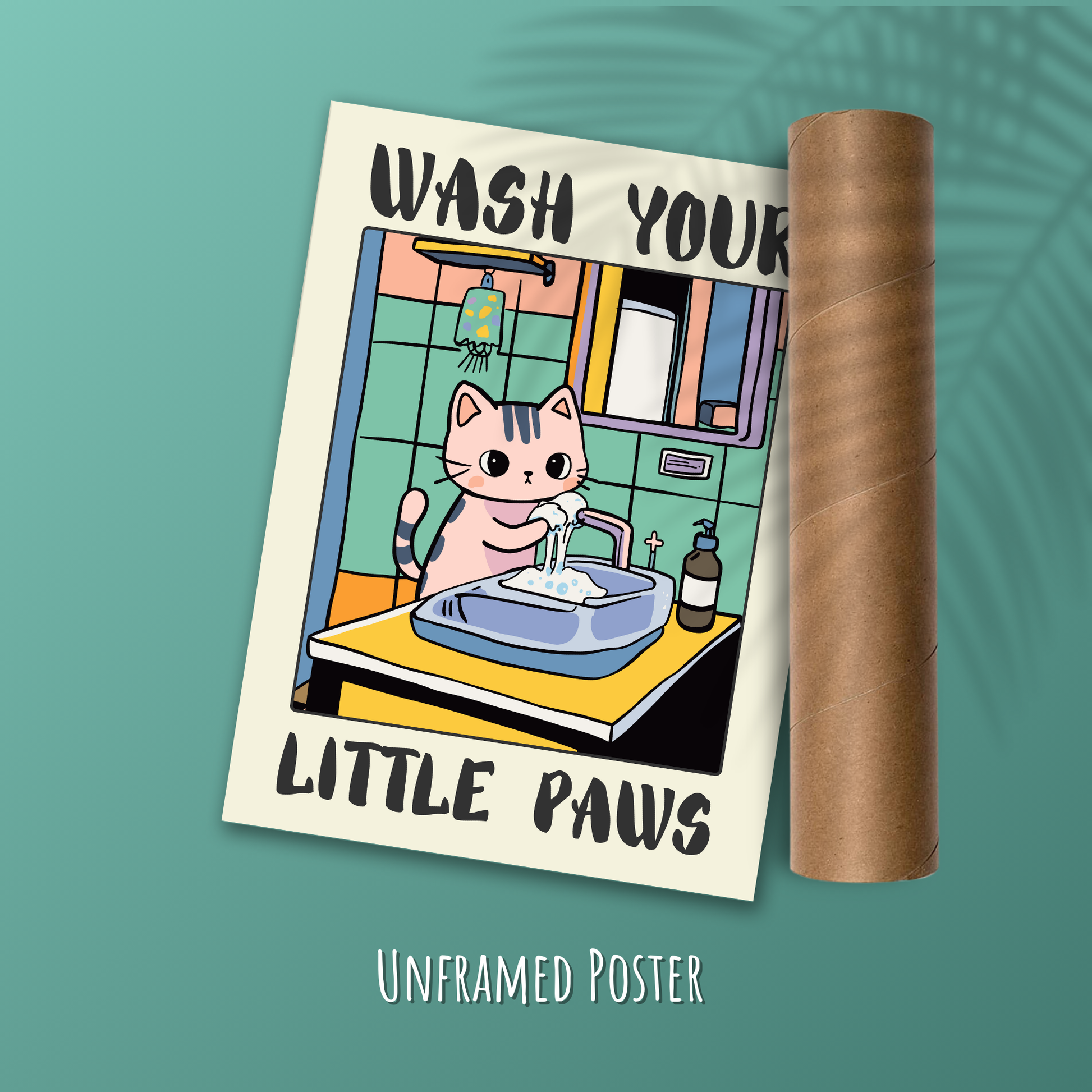 Cute Black Cat Bathroom Poster, Children's Washroom Decor, Funny Handwashing Sign, Unique Cat Lover Gift
