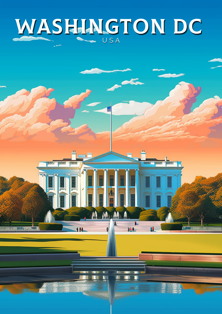 North AmericaWASHINGTON D.C. TRAVEL PRINT - WHITE HOUSE ARTWORK
