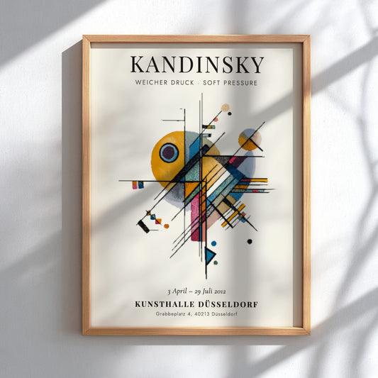 Kandinsky inspired poster featuring abstract shapes and warm colors, ideal for modern wall decor