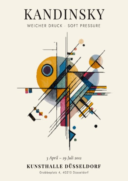 Kandinsky inspired poster featuring abstract shapes and warm colors, ideal for modern wall decor