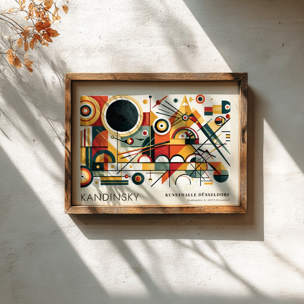 Wall art poster featuring Kandinsky abstract geometric shapes and Kunsthalle Düsseldorf exhibition text