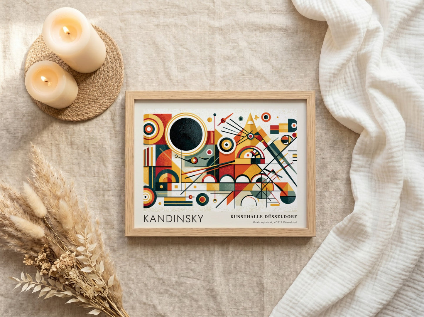 Wall art poster featuring Kandinsky abstract geometric shapes and Kunsthalle Düsseldorf exhibition text