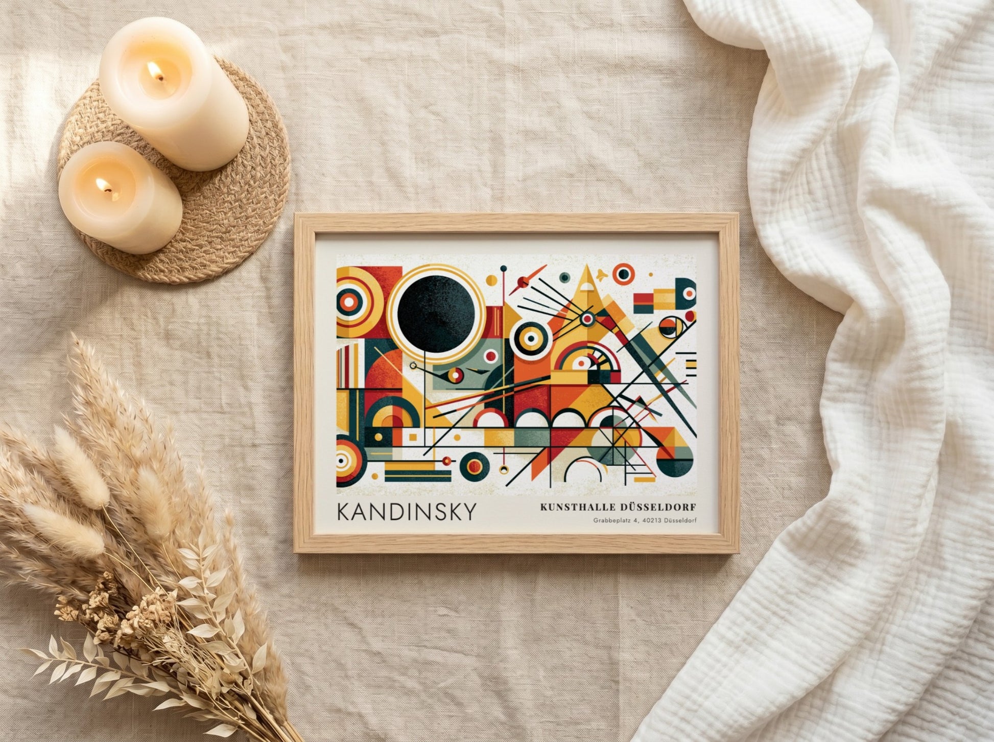 Wall art poster featuring Kandinsky abstract geometric shapes and Kunsthalle Düsseldorf exhibition text