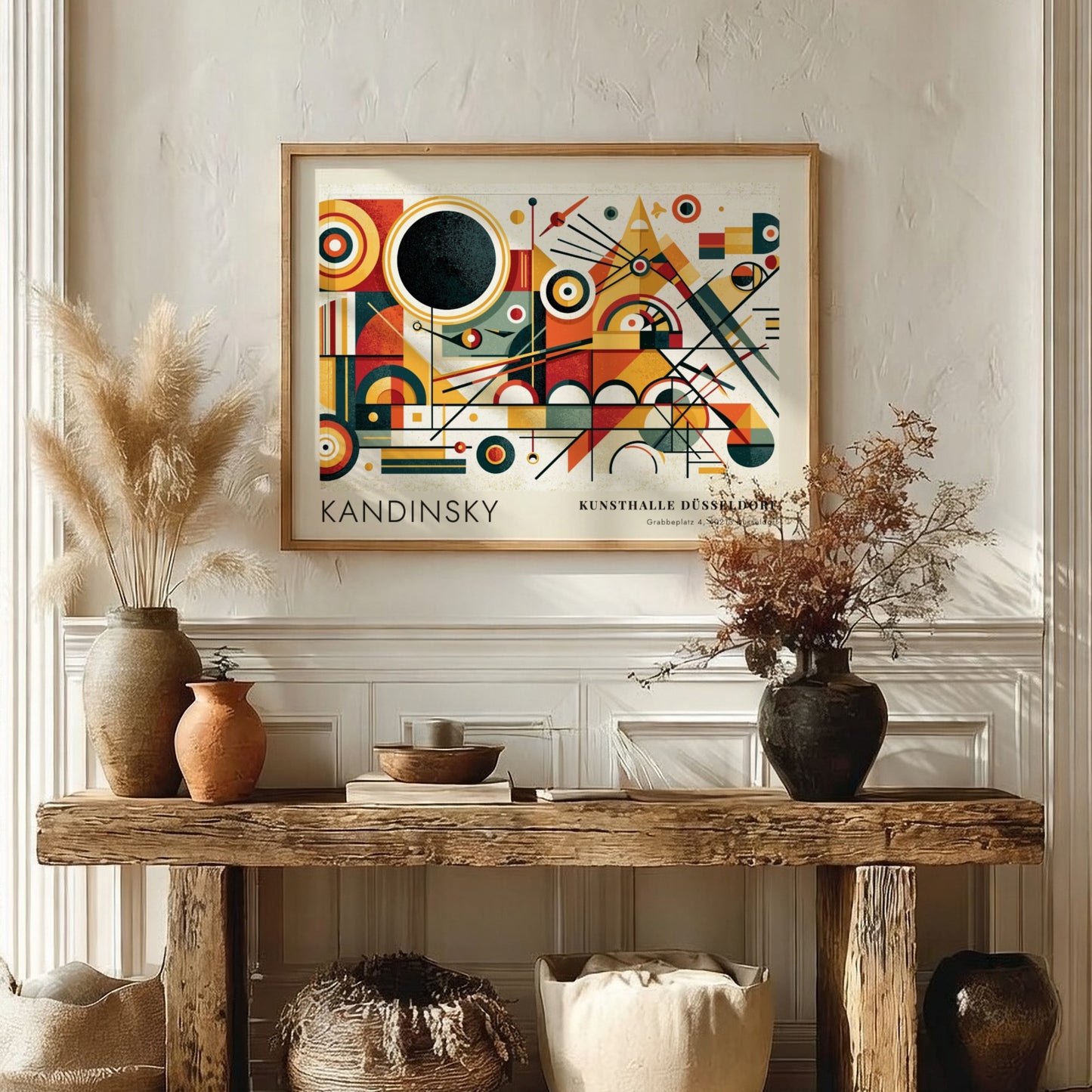 Wall art poster featuring Kandinsky abstract geometric shapes and Kunsthalle Düsseldorf exhibition text