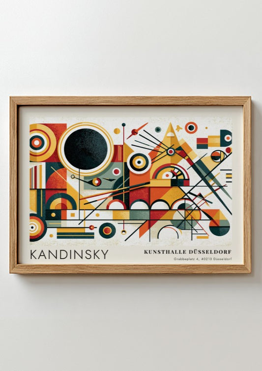 Wall art poster featuring Kandinsky abstract geometric shapes and Kunsthalle Düsseldorf exhibition text