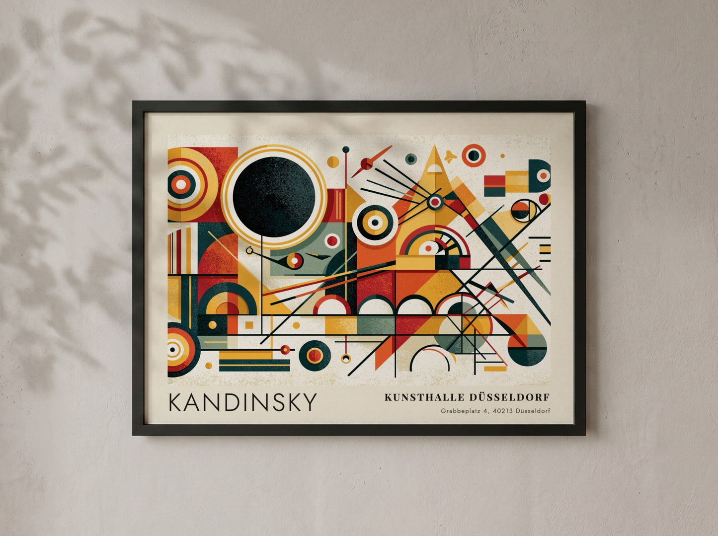 Wall art poster featuring Kandinsky abstract geometric shapes and Kunsthalle Düsseldorf exhibition text
