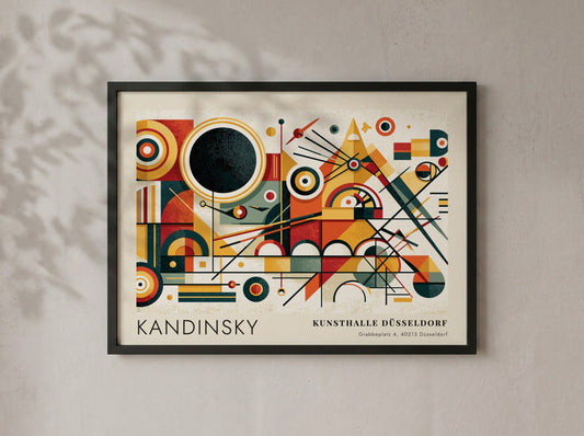 Wall art poster featuring Kandinsky abstract geometric shapes and Kunsthalle Düsseldorf exhibition text