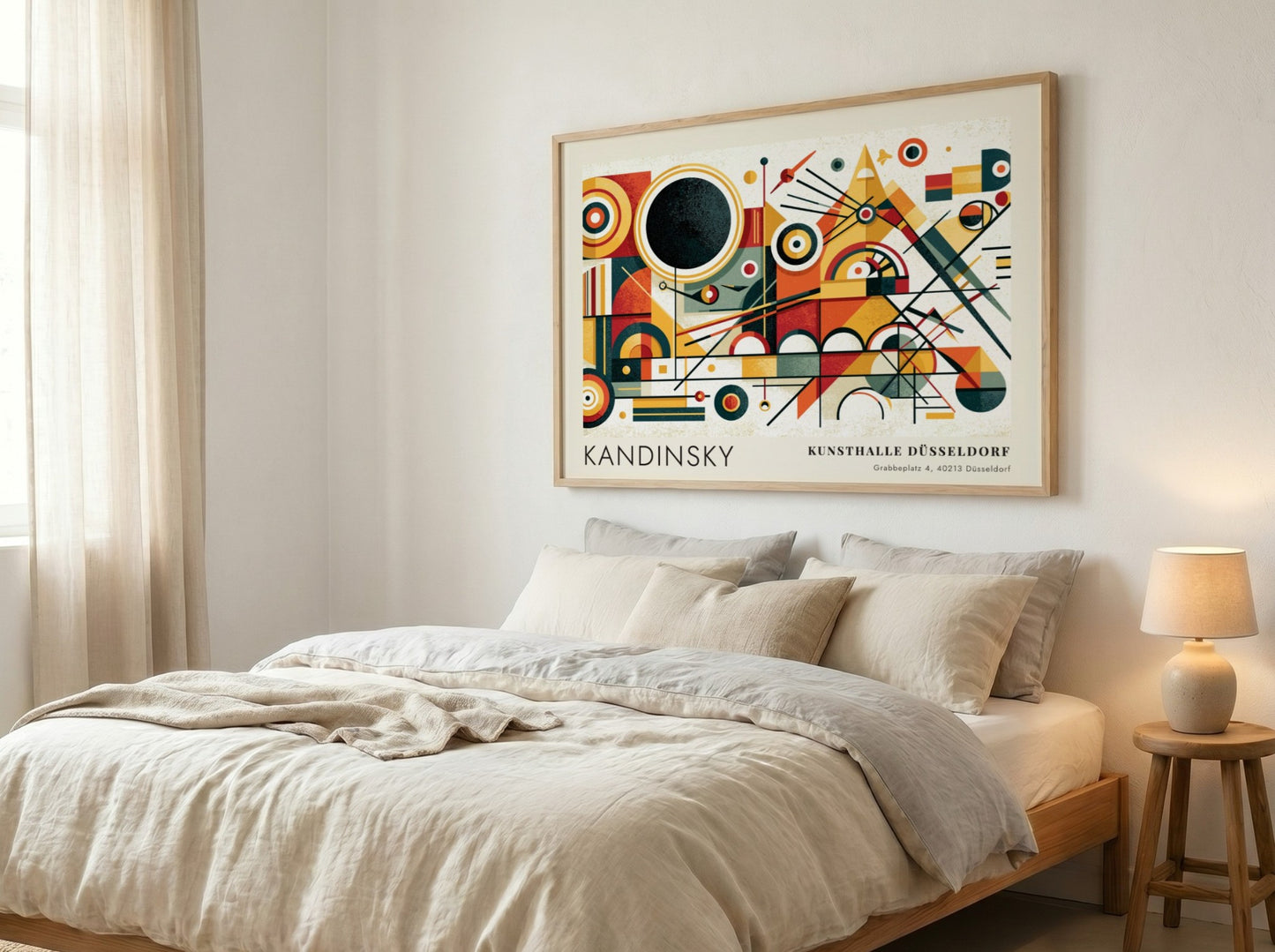 Wall art poster featuring Kandinsky abstract geometric shapes and Kunsthalle Düsseldorf exhibition text