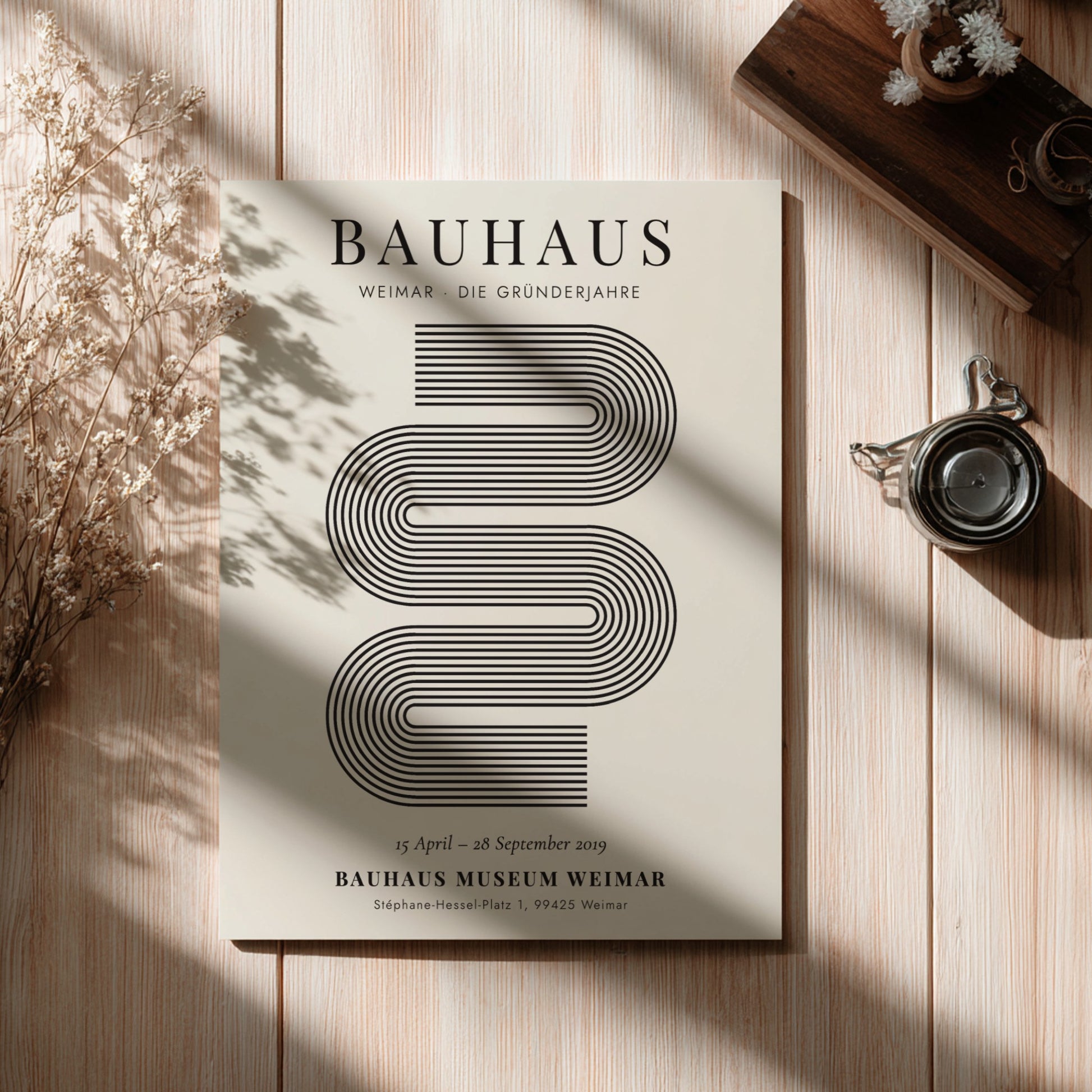 Bauhaus poster featuring geometric lines in black and white, modern design for wall decor