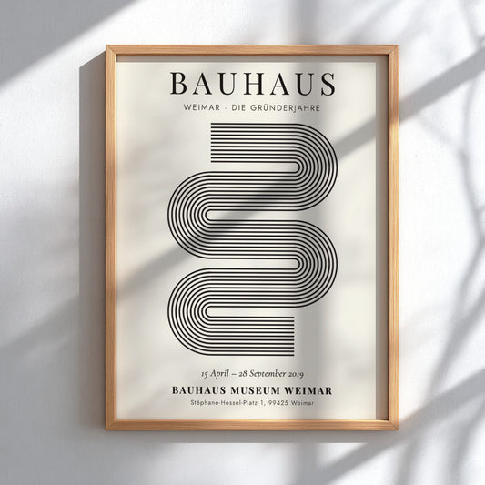 Bauhaus poster featuring geometric lines in black and white, modern design for wall decor