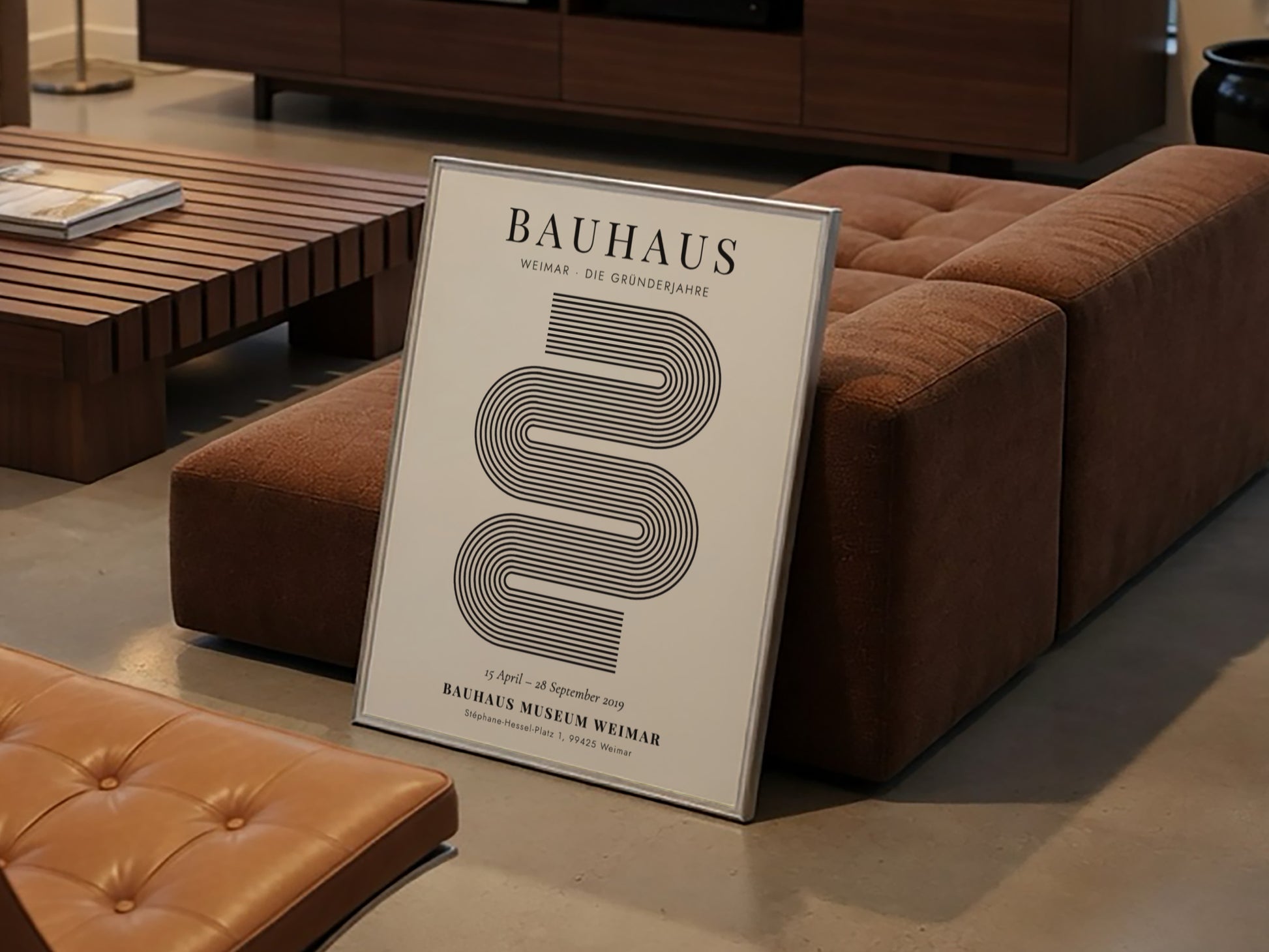 Bauhaus poster featuring geometric lines in black and white, modern design for wall decor