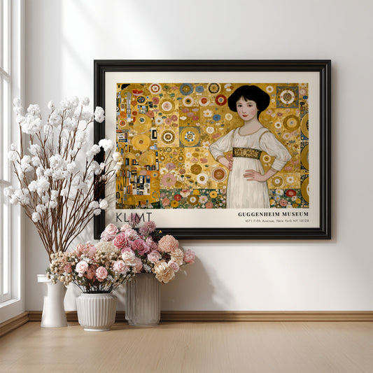 Weiss und Gold - Stille Nacht poster, Klimt style, featuring warm gold tones and intricate patterns for