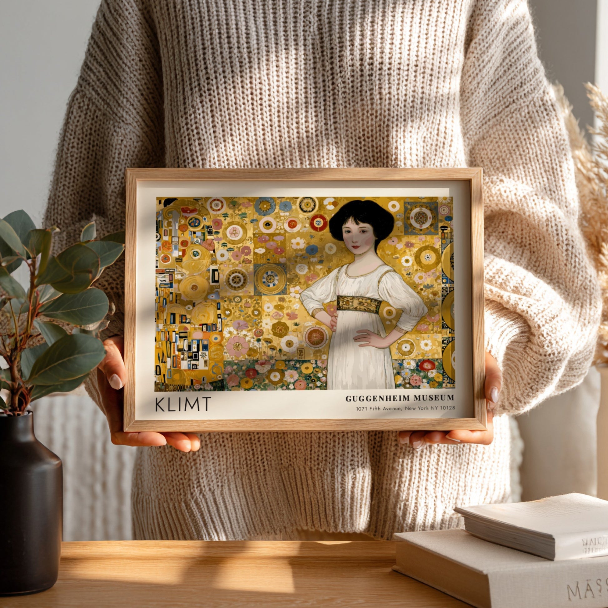 Weiss und Gold - Stille Nacht poster, Klimt style, featuring warm gold tones and intricate patterns for
