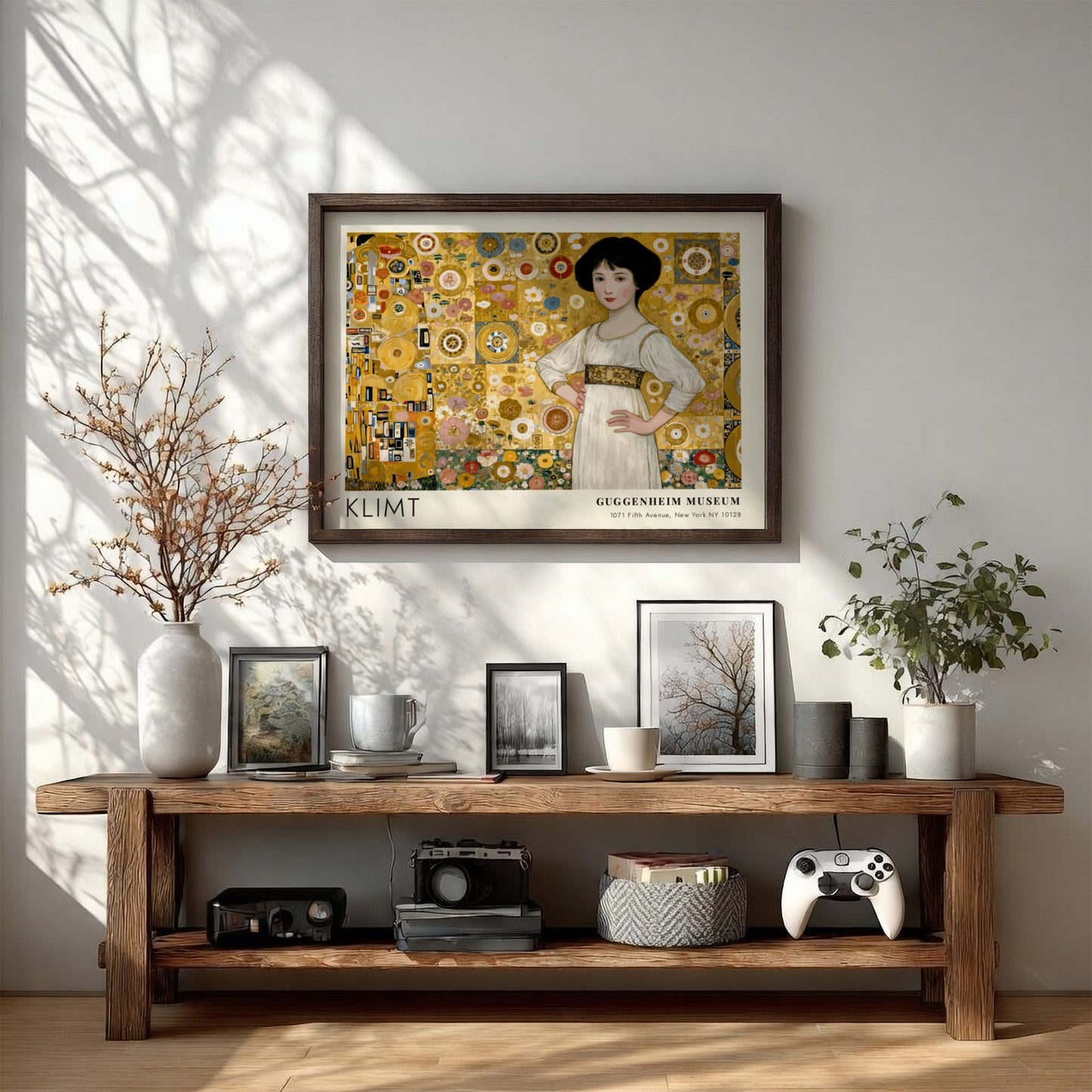 Weiss und Gold - Stille Nacht poster, Klimt style, featuring warm gold tones and intricate patterns for