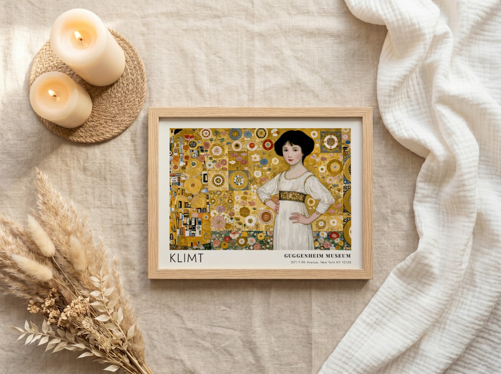 Weiss und Gold - Stille Nacht poster, Klimt style, featuring warm gold tones and intricate patterns for