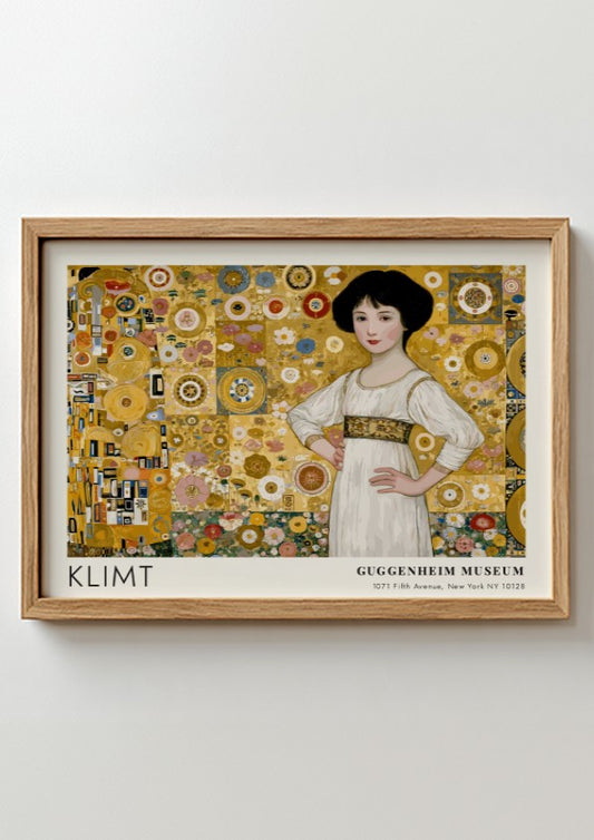 Weiss und Gold - Stille Nacht poster, Klimt style, featuring warm gold tones and intricate patterns for