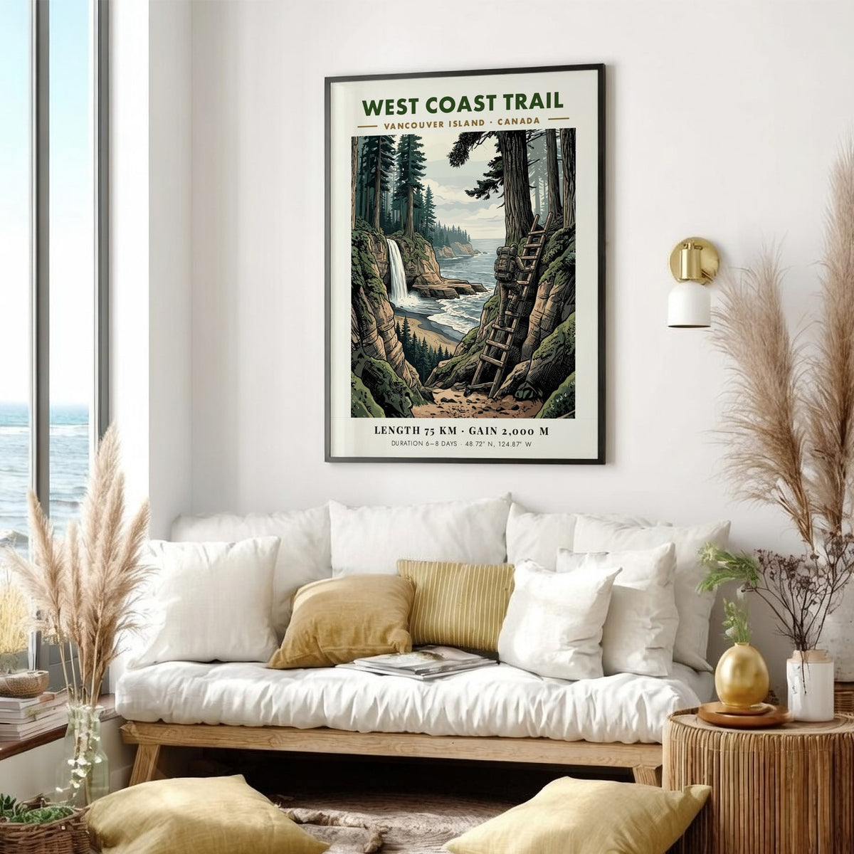 Poster of a hiker climbing a ladder on the West Coast Trail Vancouver Island.