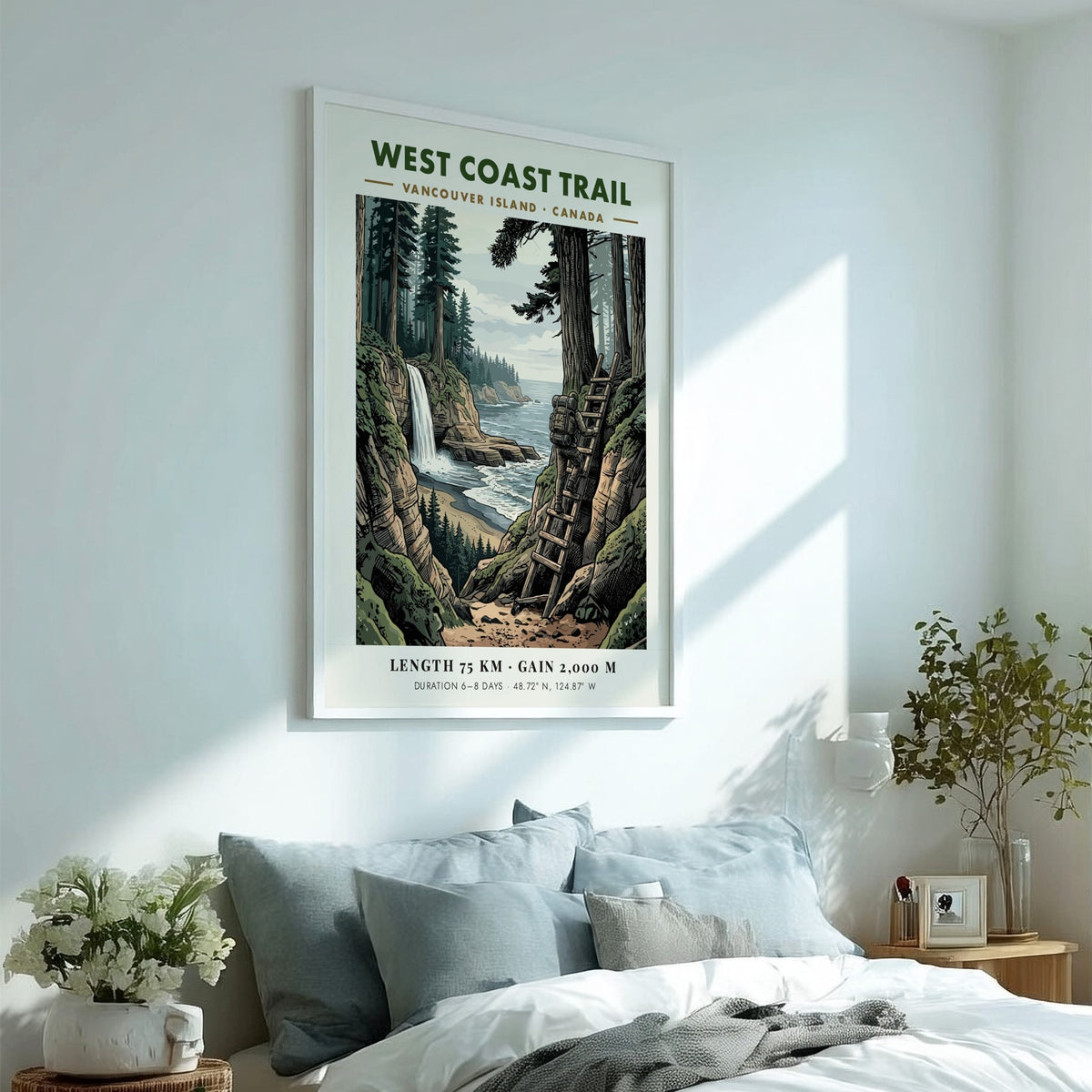 Poster of a hiker climbing a ladder on the West Coast Trail Vancouver Island.
