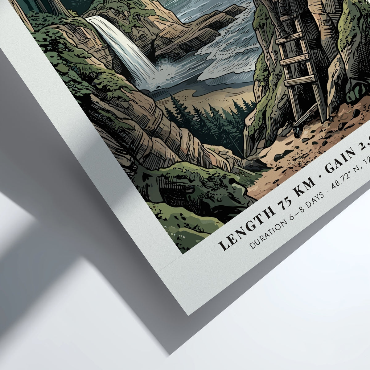 Poster of a hiker climbing a ladder on the West Coast Trail Vancouver Island.