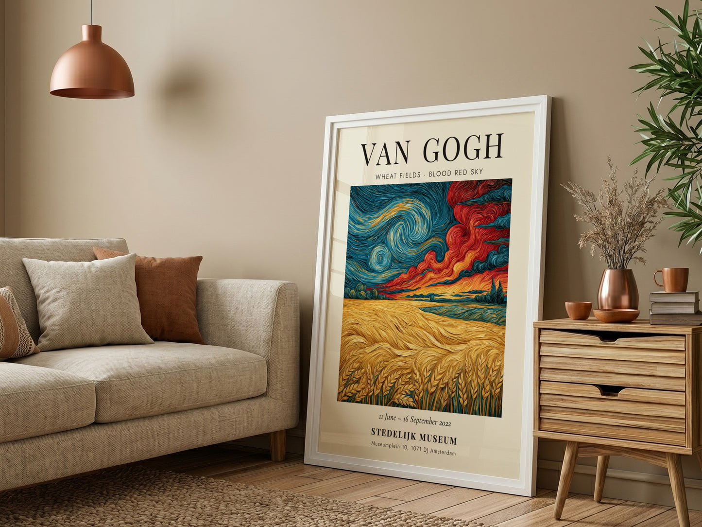 Wheat fields poster featuring swirling clouds and vibrant colors inspired by Van Gogh's style