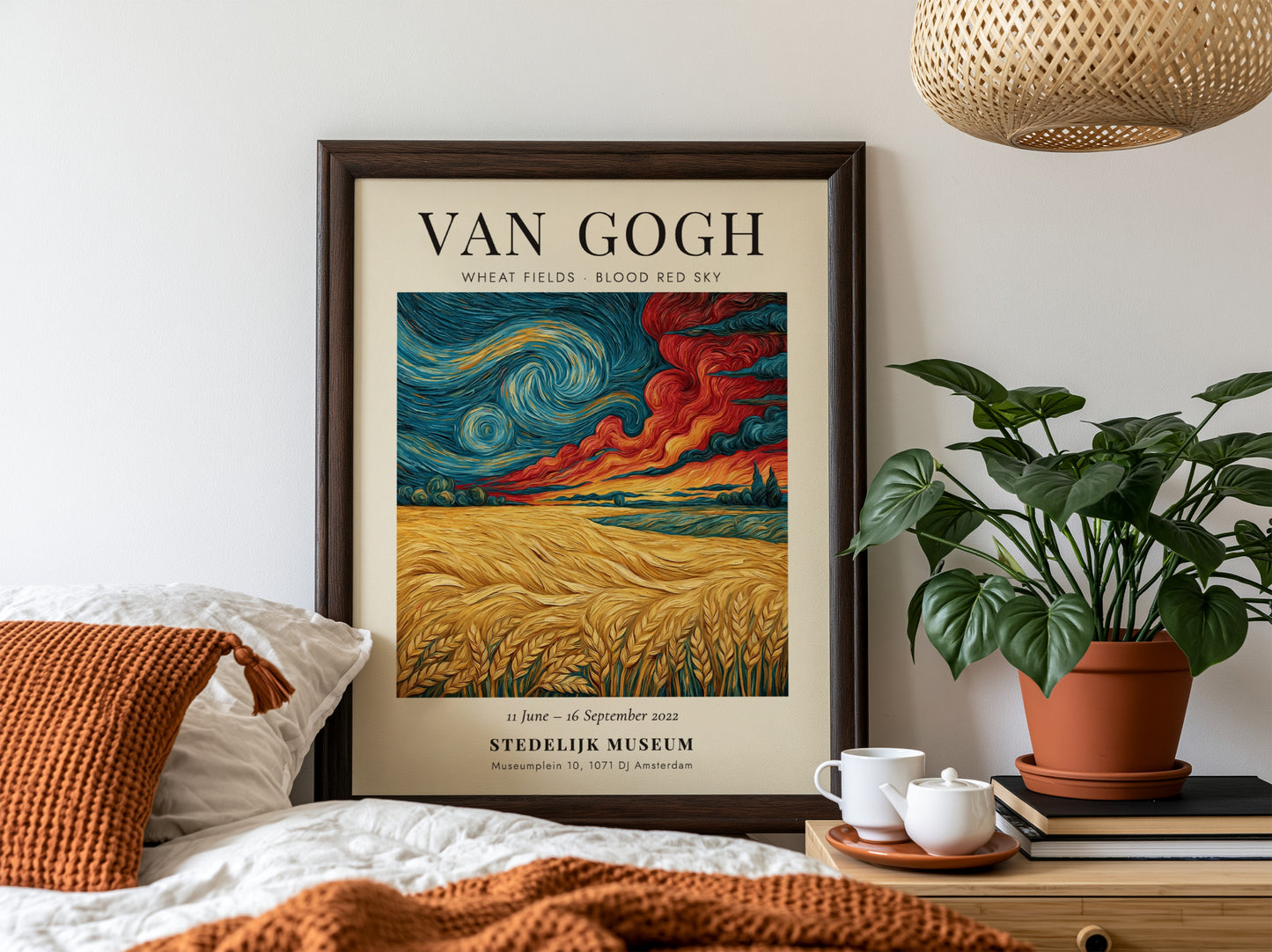 Wheat fields poster featuring swirling clouds and vibrant colors inspired by Van Gogh's style