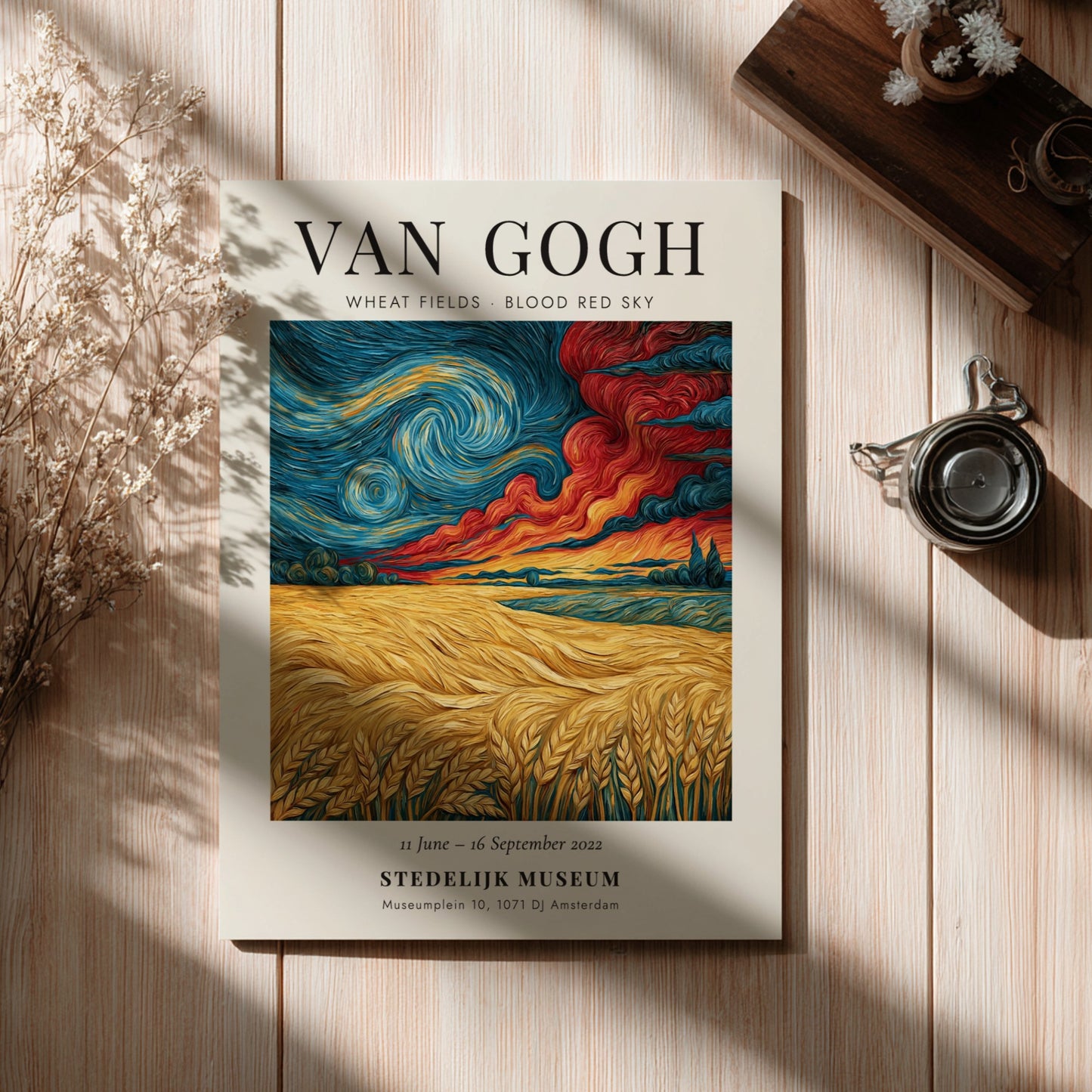 Wheat fields poster featuring swirling clouds and vibrant colors inspired by Van Gogh's style