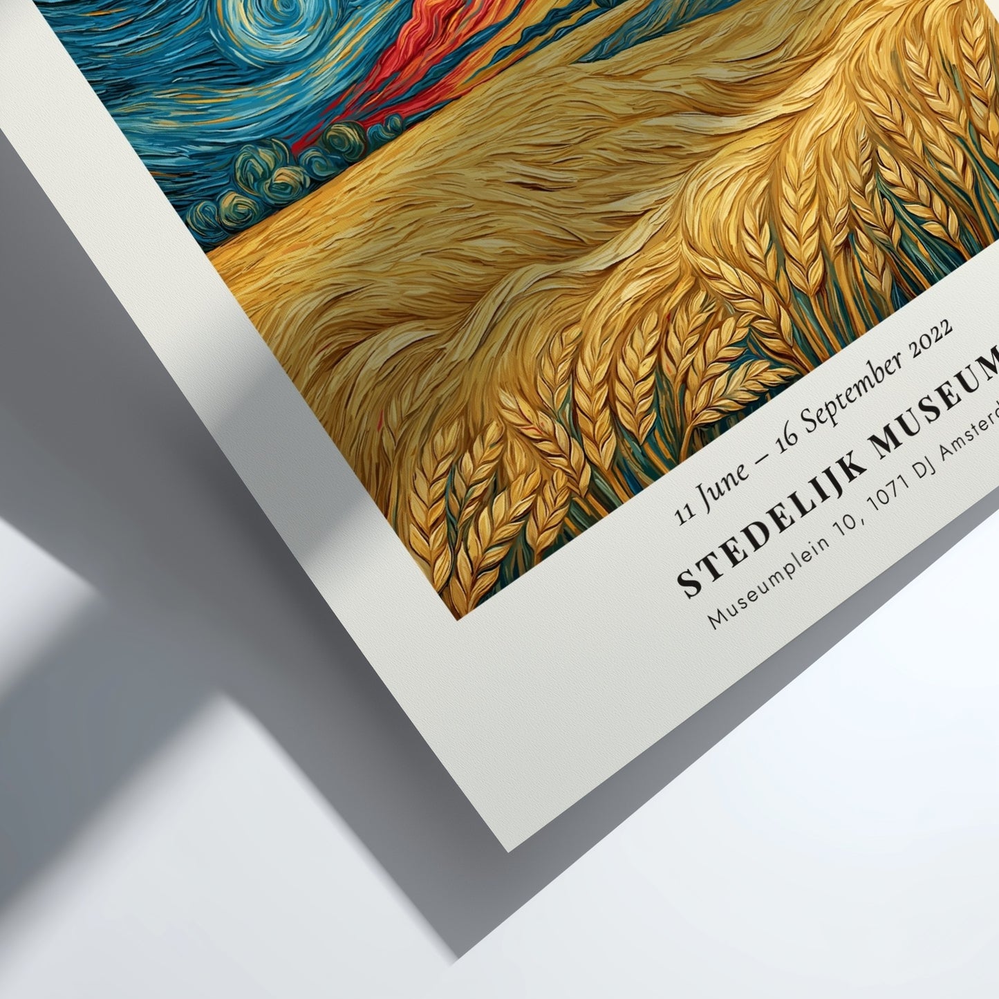 Wheat fields poster featuring swirling clouds and vibrant colors inspired by Van Gogh's style