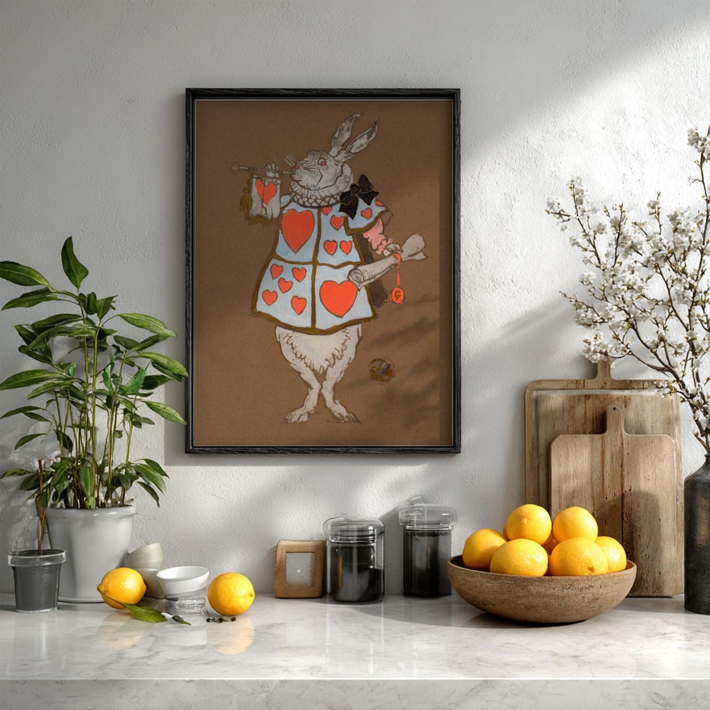 White Rabbit with Herald’s Costume - Modern Minimalist Henderson-Inspired Art