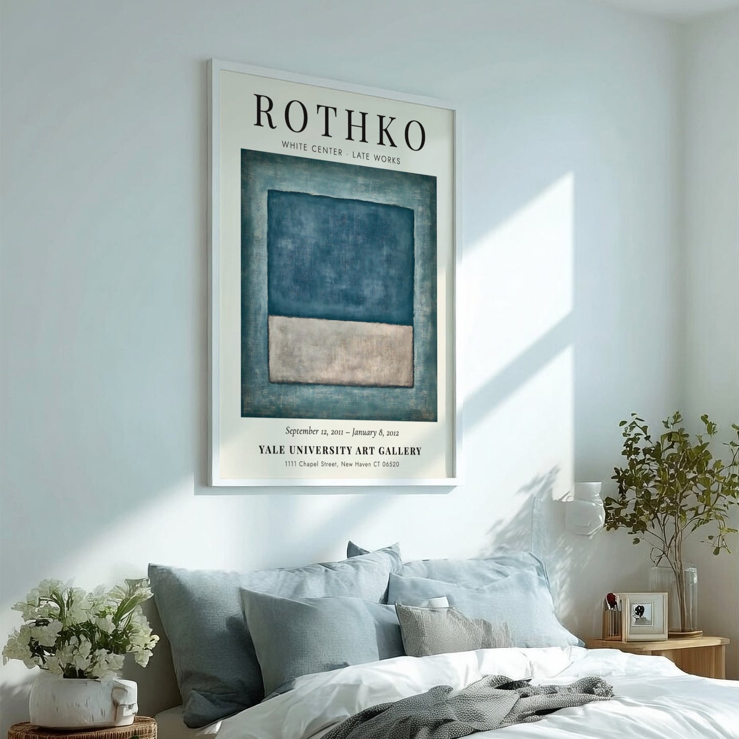 Wall art poster of Mark Rothko White Center featuring blue and grey rectangles.