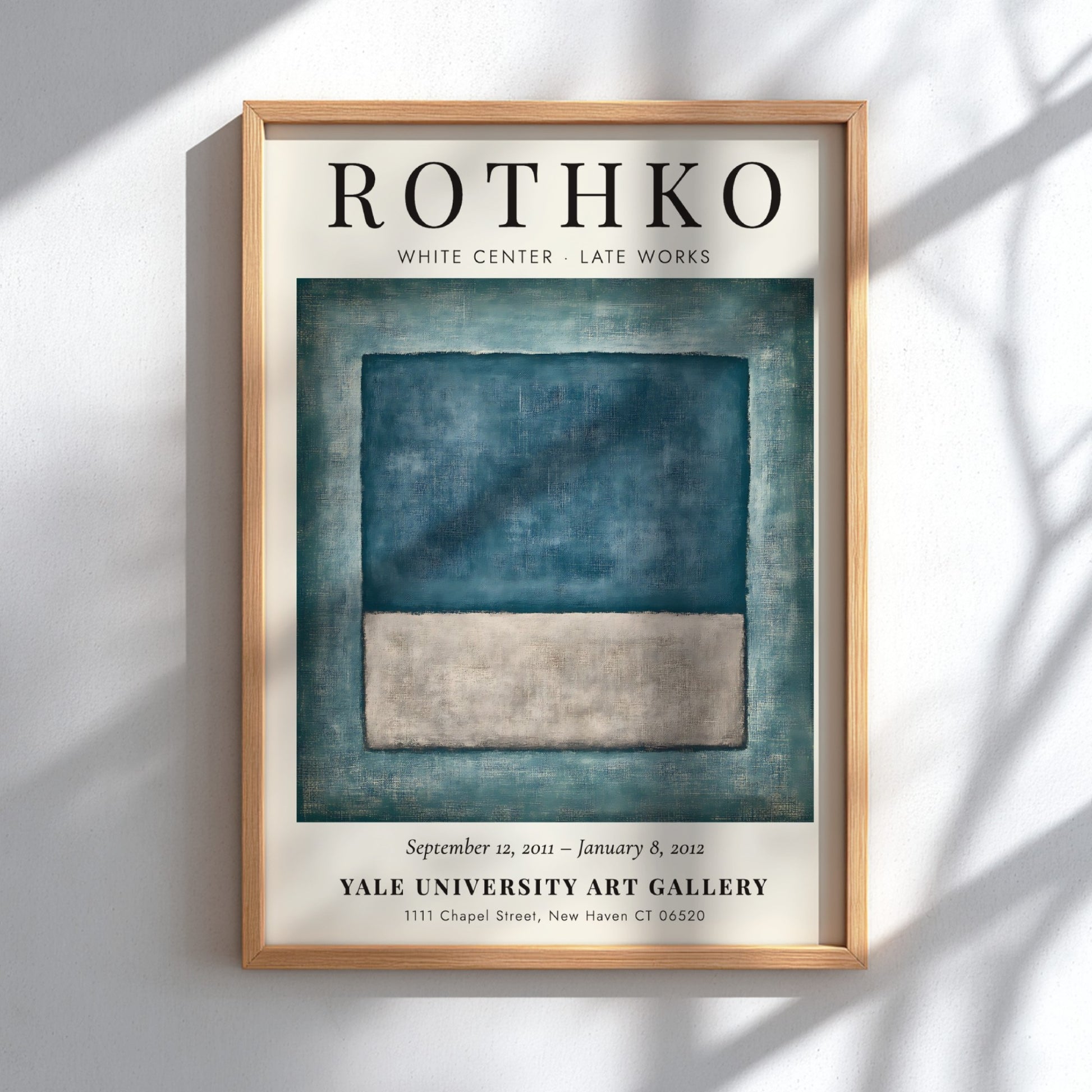 Wall art poster of Mark Rothko White Center featuring blue and grey rectangles.