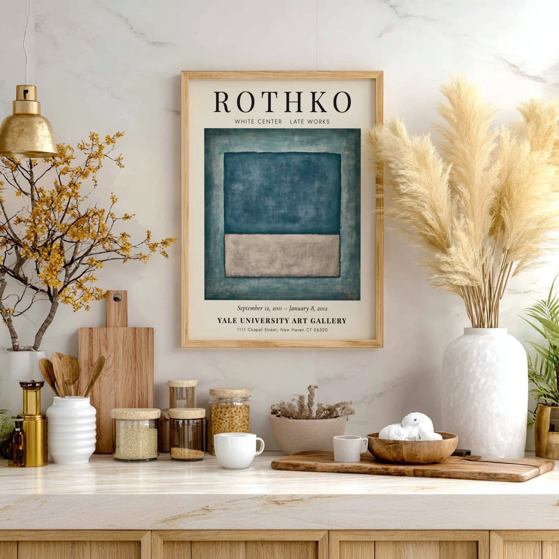 Wall art poster of Mark Rothko White Center featuring blue and grey rectangles.