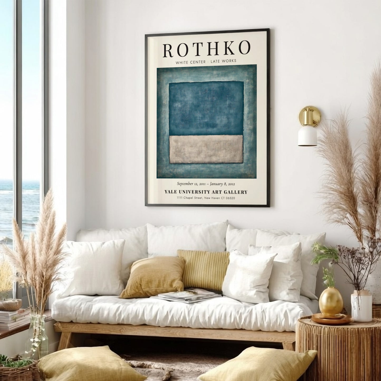 Wall art poster of Mark Rothko White Center featuring blue and grey rectangles.